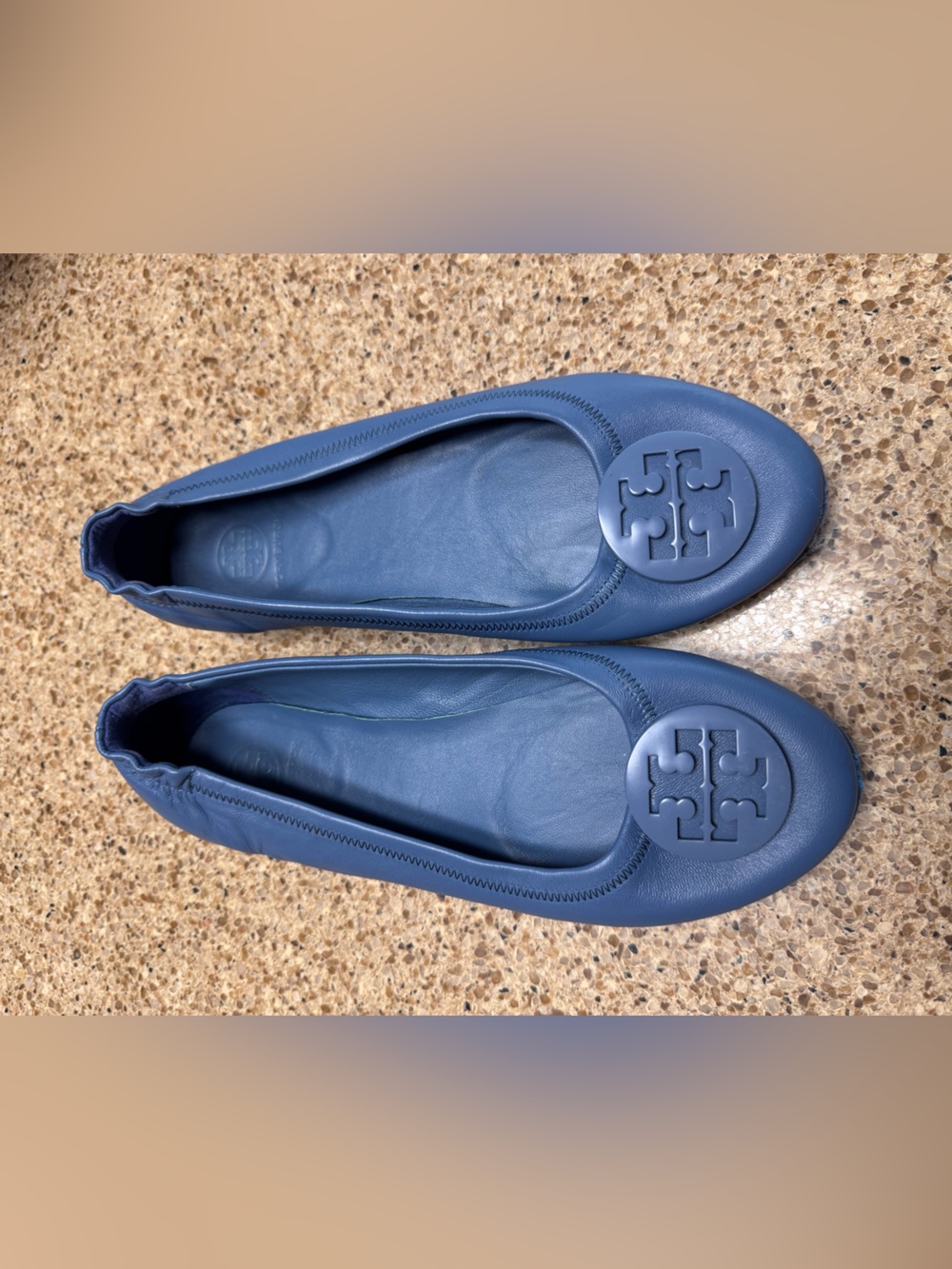 Tory Burch Blue Leather Logo Ballet Flats - Picture 4 of 16